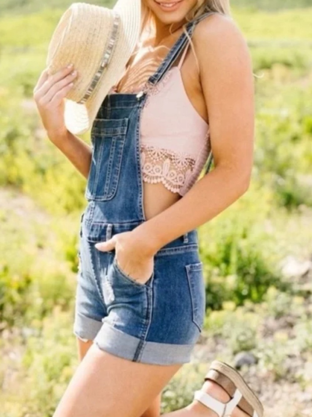 Kancan Distressed Denim Short Overalls